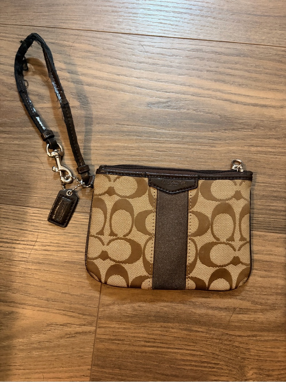 Coach Signature Brown Wristlet Pouch